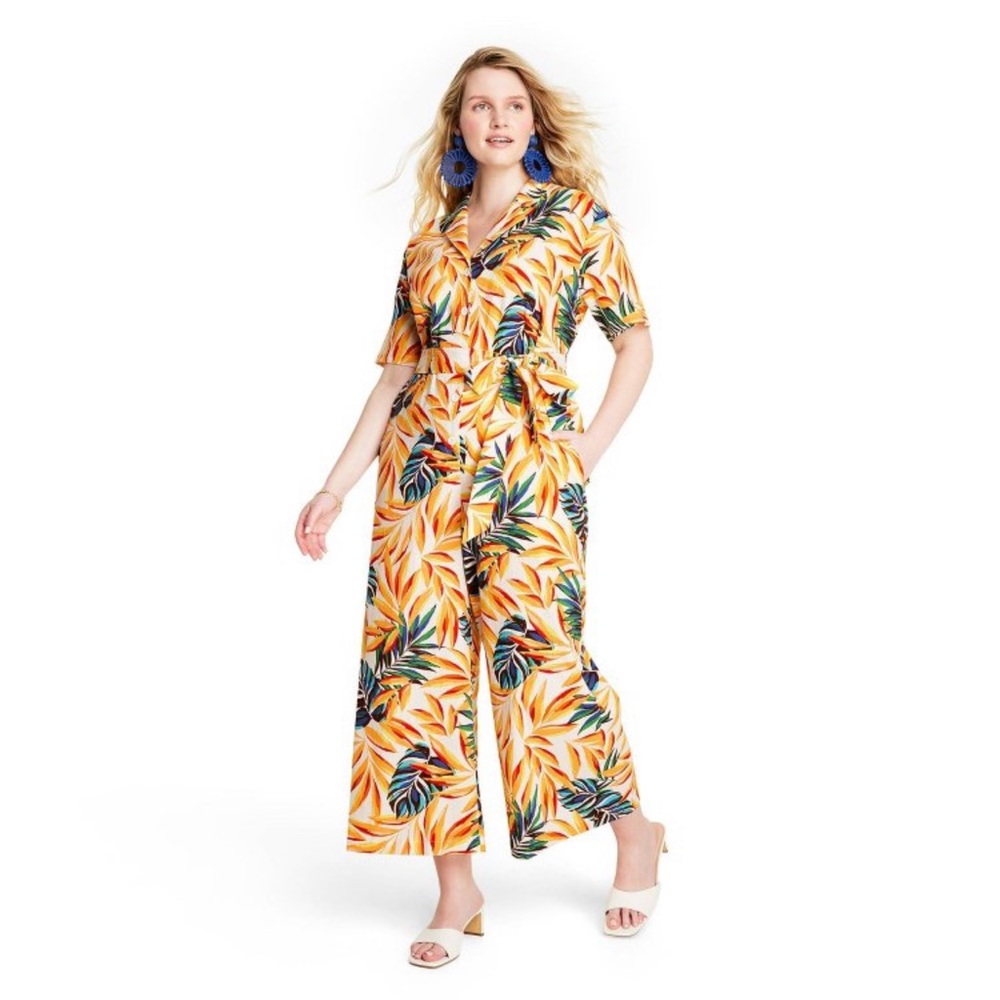 NWT Women's Tropical Print Tie Front Jumpsuit Tabitha Brown